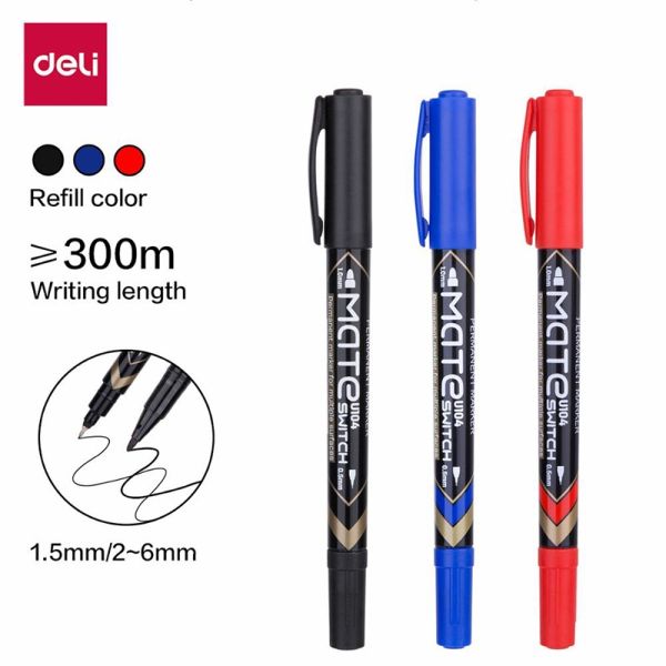 BOITE DE 12 MARQUEURS PERMANENTS MATE DE HAUTE QUALITÉ DOUBLE POINTE 1,0 MM DELI-U104 COLORIS AU CHOIX